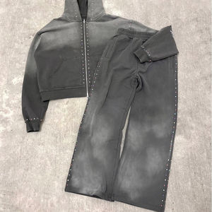 Custom Hooded Casual Acid Wash Unisex Tracksuit Breathable <b>Eco</b>-Friendly Fitness Sportswear Solid Printed with Logo for Summer - Product Image 6