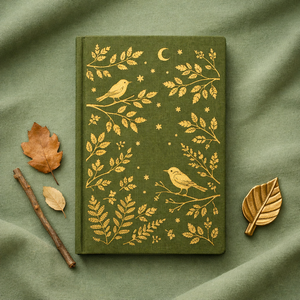 Journal relié en lin vert LABON avec couverture rigide, feuille d'or, oiseau botanique, carnet de notes de qualité supérieure pour écrire, tenir un journal, faire des croquis - Product Image 1