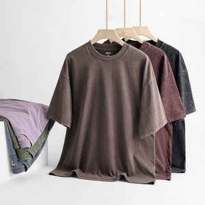 Nouveau design T-shirts à épaules tombantes pour hommes 100% coton coupé et cousu T-shirt vintage surdimensionné délavé à l'acide - Product Image 3