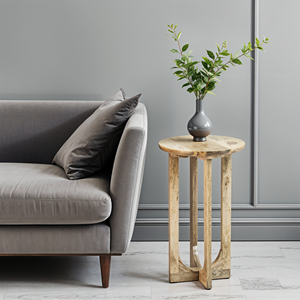 Mesa auxiliar con patas invertidas redondas de madera de mango natural Nolan - Product Image 2