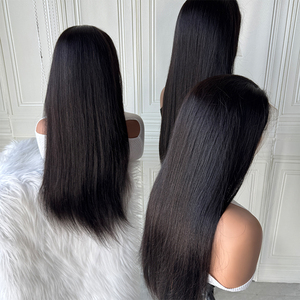 Peluca de Cabello Humano Liso y Sedoso con Frente de Encaje, Color Negro Natural, 13x4 13x6, Encaje Transparente, Peluca de Cabello de Alta Densidad - Product Image 1