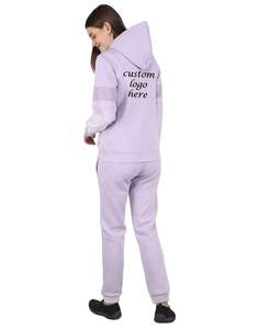 Survêtements de sport personnalisés pour femmes, en molleton de coton, avec sweat à capuche et pantalon. - Product Image 5