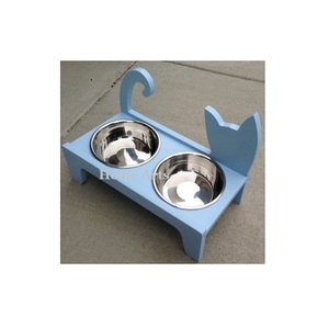 Bols de nourriture pour chien en acier inoxydable argenté avec support en bois bon décor de jardin bols d'eau pour chien pour fournisseur en gros - Product Image 3