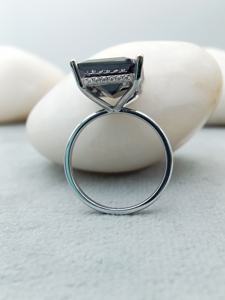 Anillo de compromiso de lujo Diamante NEGRO Plata de ley Corte Esmeralda Diamantes completos Diseño personalizado Regalo de fiesta - Product Image 5