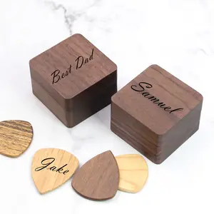 Wood Guitar Picks and Box Square Walnut Wood Box for Guitar Picks Storage