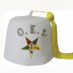 Conjunto de Fez Masónico OES Blanco Puro con Pedrería, Guantes, Estuche y Banda, Next Masonic Shriner Negro, Hecho a Mano con Pedrería - Product Image 2