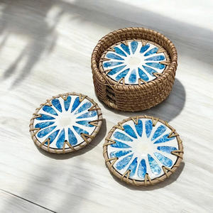 ชุดจานรองแก้วลายมุกสีน้ำเงิน งานฝีมือฝังเปลือกหอย สำหรับตกแต่งโต๊ะอาหารสุดหรู รับผลิตแบบ OEM ODM ขายส่ง - Product Image 2