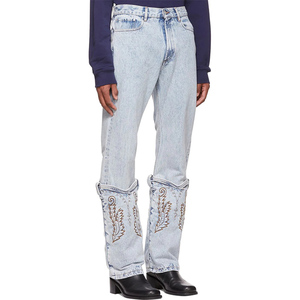 กางเกงยีนส์ของผู้ชายกางเกงเอวสูงกลางกลางแจ้งดีไซน์ปักลายสีน้ำเงินกางเกงที่ขายดีที่สุด - Product Image 6