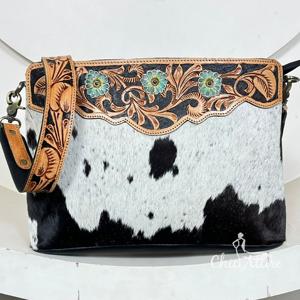 Bolso Bandolera de Cuero Vacuno Repujado a Mano, Moderno y Elegante, para Mujer, Estilo Occidental, con Cierre - Product Image 1