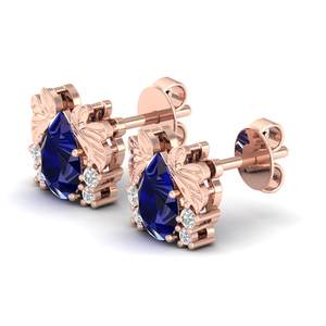 REYES Vente flash Boucles d'oreilles à visser en or massif 14 carats certifiées IGI avec diamant taille poire 1,42 carat saphir bleu pierre précieuse bijoux - Product Image 3