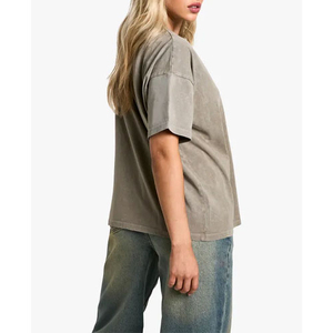 Último diseño, camisetas de lona lavadas con ácido para mujer, poliéster ecológico/algodón, logotipo personalizado, MOQ bajo, ropa informal de verano OEM - Product Image 2