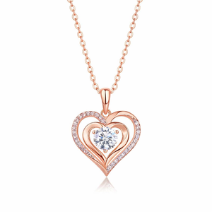 925 Sterling <b>Silver</b> Double <b>Heart</b> Pendant <b>Necklace</b> in Solid 10K Pure Gold Plated Round Lab Grown Diamond Valentine <b>Heart</b> <b>Necklace</b> - Product Image 5