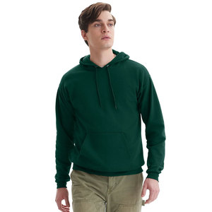 Men's Dark Green Hooded Sweatshirt Regular Fit Casual Solid Color Fleece Knitted Pullover with Front Pocket Autumn Wear - Product Image 1