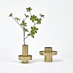 Modern <b>Stone</b> And Metal <b>Vase</b> Minimalist Rock Base Silver Cylinder Holder Artistic Flower Pot Home <b>Decor</b> Sculpture Container - Product Image 5