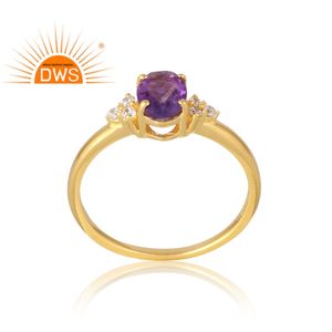 Latest Selling <b>925</b> Sterling <b>Silver</b> 18K Gold Plated Natural Cz & Amethyst Gemstone <b>Ring</b> Demi Fine Jewelry For Women Gift For Her - Product Image 1