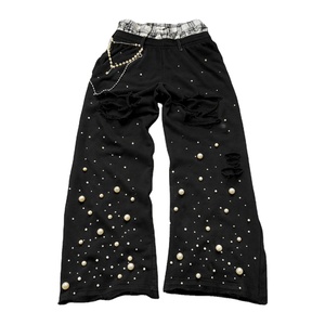 Pantalones anchos de doble cintura con pedrería personalizados Glory, joggers de primera calidad para mujer, venta al por mayor OEM - Product Image 3