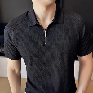 เสื้อยืดแขนครึ่งแขนผ้าโพลีเอสเตอร์สำหรับผู้ชายมีซิปคอโปโล - Product Image 1