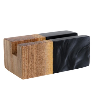 Fabriqué à la main pierre et bois porte-cartes double fente nom de l'entreprise étiquette affichage bureau organisateur moderne bureau décor matériau naturel - Product Image 1