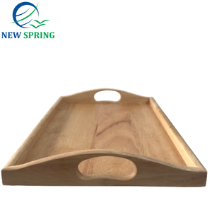 Nouveau printemps Logo personnalisé plateau de service en bois de caoutchouc Durable poignée en caoutchouc facile à nettoyer usage domestique plateau de nourriture décoratif nouveau Design - Product Image 5