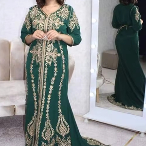 2024 conception éblouissante soie Caftan robe bouteille vert Zari broderie cristal perles de verre perles Dabka travail embelli Caftan - Product Image 1