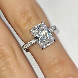 Tishya Diamond 4.88 TCW Radiant Cut Moissanite Three-Row Engagement <b>Ring</b> 14K Solid White <b>Gold</b> <b>Vintage</b> Style <b>Gold</b> Plated Wedding - Product Image 2