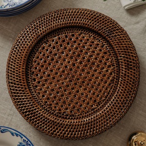 High Quality 32 cm Diameter Brown <b>Round</b> Rattan Charger Woven <b>Placemat</b> Modern Design Style From Vietnam - Product Image 2