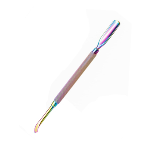 Empujadores de cutículas de uñas de color arcoíris, empujadores de cutículas de uñas de acero inoxidable alemán de doble cara de 12 cm con bordes afilados - Product Image 5