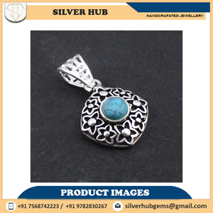 Bijoux uniques en argent sterling 925, forme ronde, pierre précieuse turquoise bleue, pendentif fait à la main, en vente au meilleur prix, fournisseur ODM OEM - Product Image 2