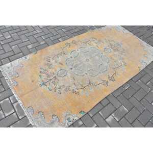 Turkish Vintage Rug 3.8x7.5 ft, <b>Yellow</b> Southwestern <b>Wool</b> Rug - Product Image 2