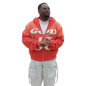 Sudadera con Capucha de Alta Calidad, Bordado Sólido, Cierre Completo, Estilo Urbano, Felpa de Algodón Premium, Cómoda, Cálida, Informal, Moderna - Product Image 6