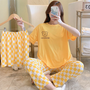 Nuovo Set Estivo da Donna in Tre Pezzi, Versione Coreana, Abbigliamento Casual <span class=keywords><strong>per</strong></span> <span class=keywords><strong>Casa</strong></span>, Completo con Pantaloni a Vita Elastica e Maniche Corte, Set Pigiama - Product Image 5