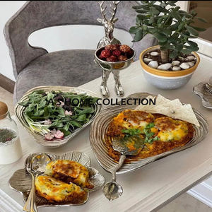 ชามทรงรีทำจากอลูมิเนียมโลหะเงางามแบบ3อิน1ชามลายใบไม้สีเงินขัดเงา - Product Image 3