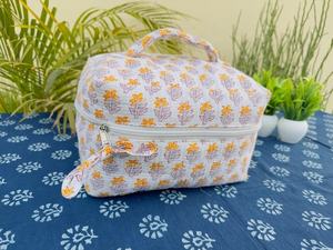 Hand Crafted Quilted Hand Block Printed Vanity <b>Bag</b> for <b>Women</b> Travel Cosmetic Pouch Block Print Make up Pouch - Product Image 2