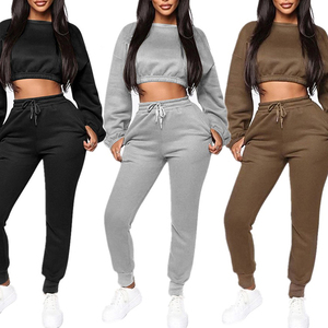 French Terry Sweat Suit Mujer Puff estampado recortado Zip up transpirable Sudadera con capucha y pantalones de chándal Jogger Set Mujer Chándal - Product Image 1