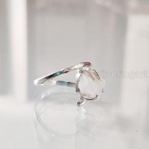 Bijoux en pierre brute Bague pour femme Bague naturelle rugueuse arc-en-ciel Pierre de lune Pierre précieuse Juin Pierre de naissance Bague en argent sterling 925 - Product Image 1