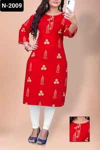 Kurtis de rayón de diseñador indio con estampado dorado con Kurtis listos para pestañas con tallas grandes disponibles para uso informal y diario Kurti - Product Image 3