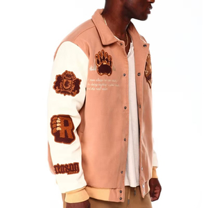 Vestes de baseball en laine unie en vrac pour homme, lettres brodées personnalisées, marque privée, vente en gros, veste universitaire vierge pour homme - Product Image 4