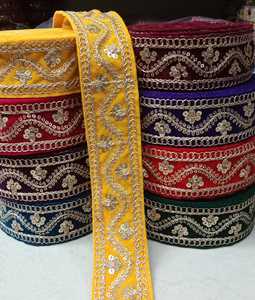 Custom Made Embroidered Floral Scalloped Edge Laces With Floral Pattern With Sequin Work Ideal for Resale by <b>Trimming</b> Stores - Product Image 3