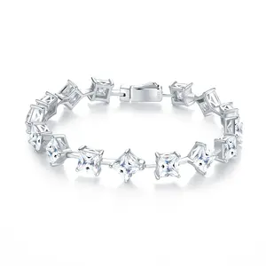 Bracelet chaîne en argent sterling 925 exclusif, multi-coupe, moissanite, émeraude, poire, radiant, trillion, plaqué or - Product Image 1