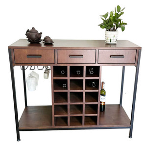 Wooden Industrial Design <b>Table</b> with Integrated Wine Rack - Product Image 1