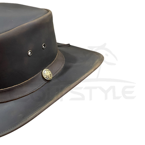 Chapeau de cowboy en cuir marron de qualité supérieure, style western, trois conchos, large bord, chapeau de ranch, vente en gros de chapeaux de cowboy en cuir - Product Image 3