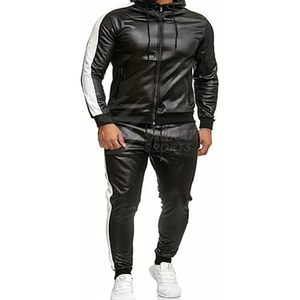 Ensemble coordonné de luxe en cuir véritable pour homme : veste streetwear et pantalon de jogging, survêtement tendance doublé polaire coupe-vent - Product Image 1