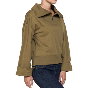 Sweat-shirt polaire oversize à capuche pour femme en mélange polyester-coton coupe-vent de haute qualité, col rabattable, personnalisable OEM, décontracté - Product Image 2