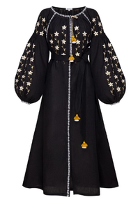 Robe à manches longues et col en v pour femme, robe à franges de style oriental avec broderie étoilée - Product Image 5