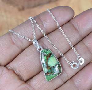 Pendentif en turquoise cuivrée verte, collier en argent sterling 925 fait main avec pierres précieuses, bijou classique élégant pour femmes et enfants, cadeau - Product Image 4