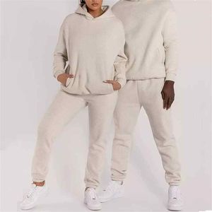 Venta al por mayor de sudaderas con capucha personalizadas Casual liso Jogging cálido suave sudor trajes Fitness bordado algodón chándales conjunto para hombres traje de lana - Product Image 4