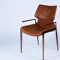 Chaise de salle à manger portable moderne de luxe en cuir et acier inoxydable plaqué or pour la maison, la cuisine, le salon, l'hôtel, l'hôpital