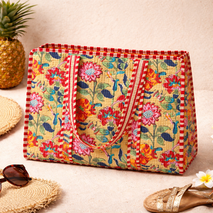 Grand sac fourre-tout à imprimé floral Boho-Multicolore durable - Product Image 1
