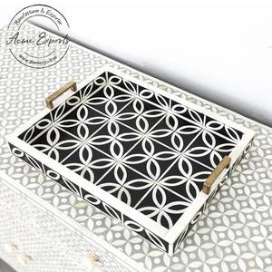 Elegant Bone Inlay <b>Tray</b> with Geometric Floral Design Premium Quality Handmade <b>Decorative</b> <b>Tray</b> for Home Kitchen and Gifting - Product Image 2