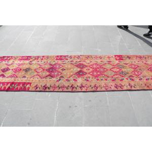 Turkish Rug, <b>Runner</b> 2.7x12.9 ft Vintage Rug, <b>Red</b> Orange Persian Wool Rug - Product Image 3